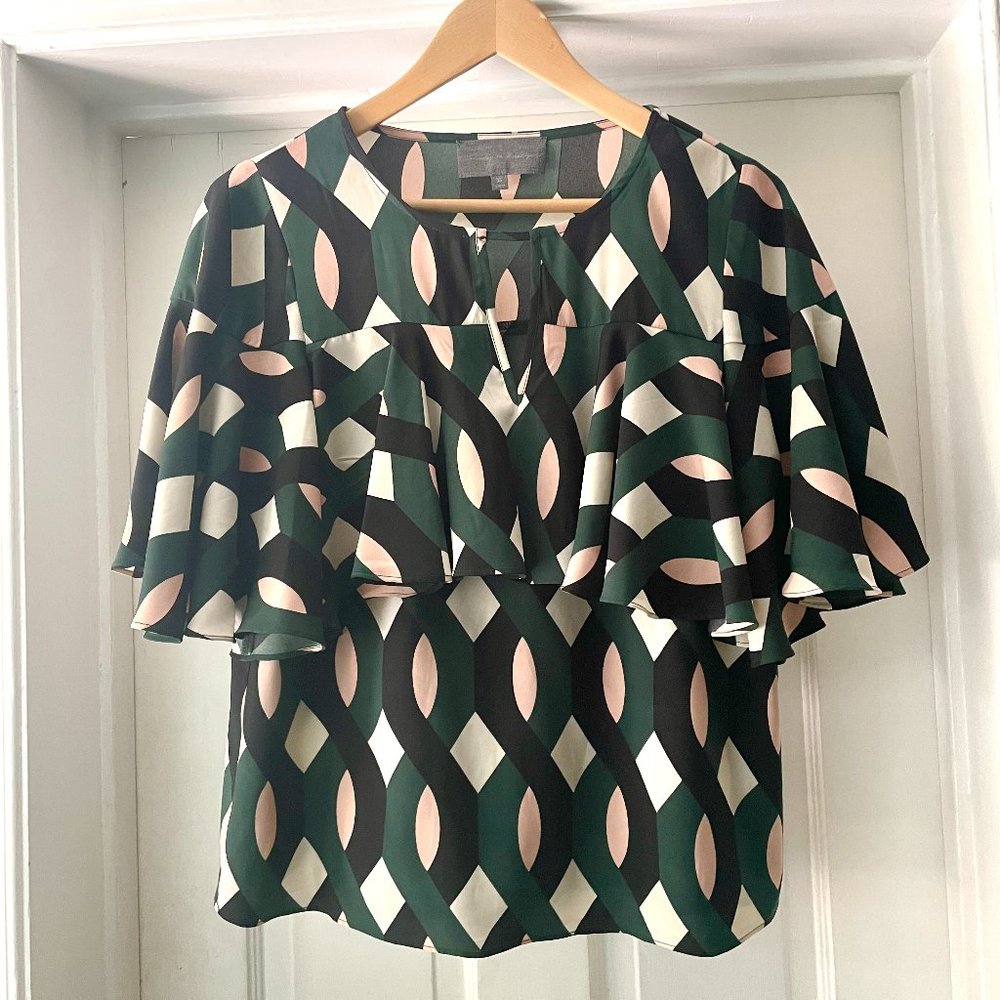 Anthropologie Sunday in Brooklyn Green Ruffled Keyhole Blouse Size XS